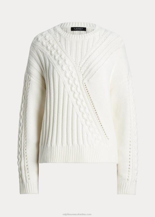 jersey de mezcla de algodón con cuello redondo mujer blanco Ralph Lauren 2XR2V9544