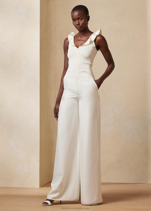 jersey de mezcla de seda sin mangas con cuello de pico mujer crema de lujo Ralph Lauren 2XR2V3502