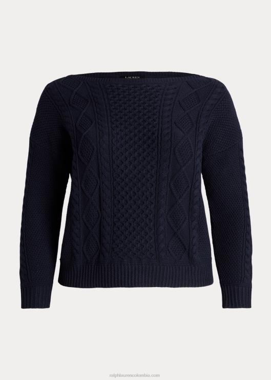 jersey de punto aran con cuello barco mujer azul marino refinado Ralph Lauren 2XR2V4590