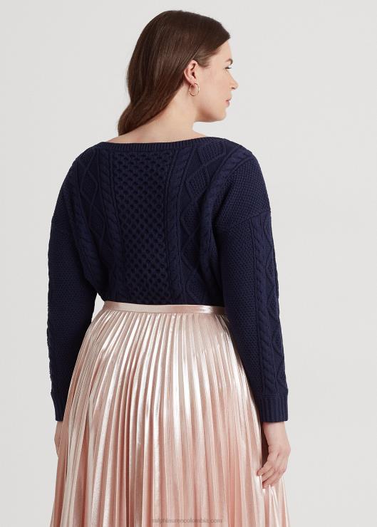 jersey de punto aran con cuello barco mujer azul marino refinado Ralph Lauren 2XR2V4590