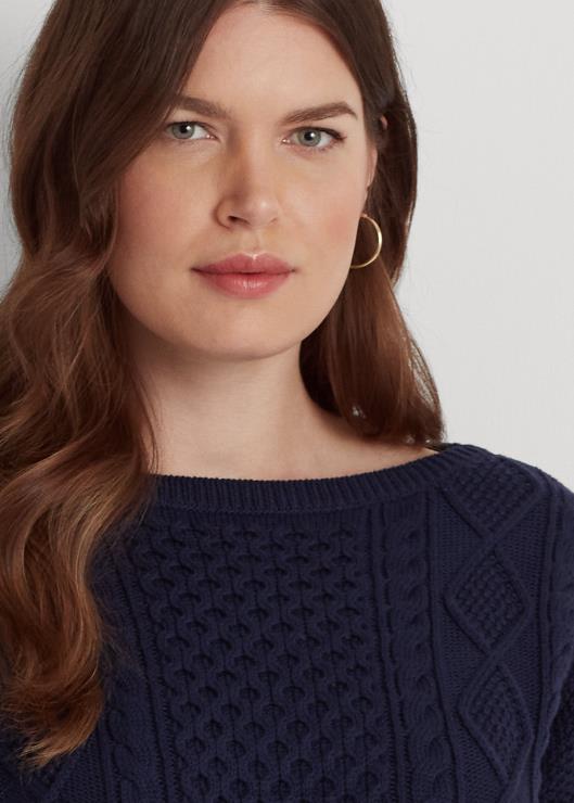 jersey de punto aran con cuello barco mujer azul marino refinado Ralph Lauren 2XR2V4590