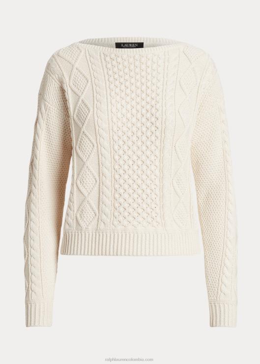 jersey de punto aran con cuello barco mujer crema de mascarpone Ralph Lauren 2XR2V4826