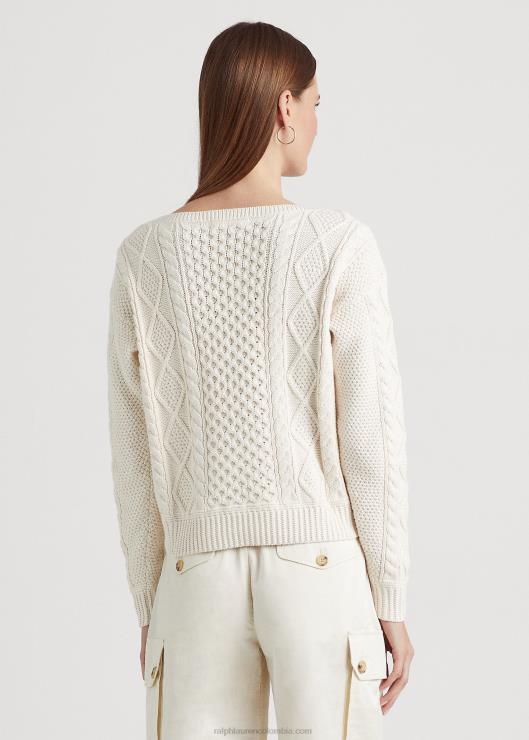 jersey de punto aran con cuello barco mujer crema de mascarpone Ralph Lauren 2XR2V4826