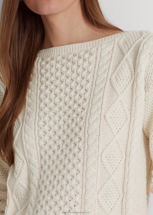 jersey de punto aran con cuello barco mujer crema de mascarpone Ralph Lauren 2XR2V4826