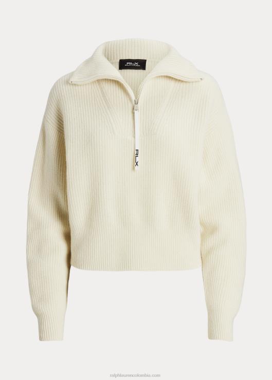 jersey de punto de canalé con media cremallera y lana de cachemira mujer crema de pergamino Ralph Lauren 2XR2V3133