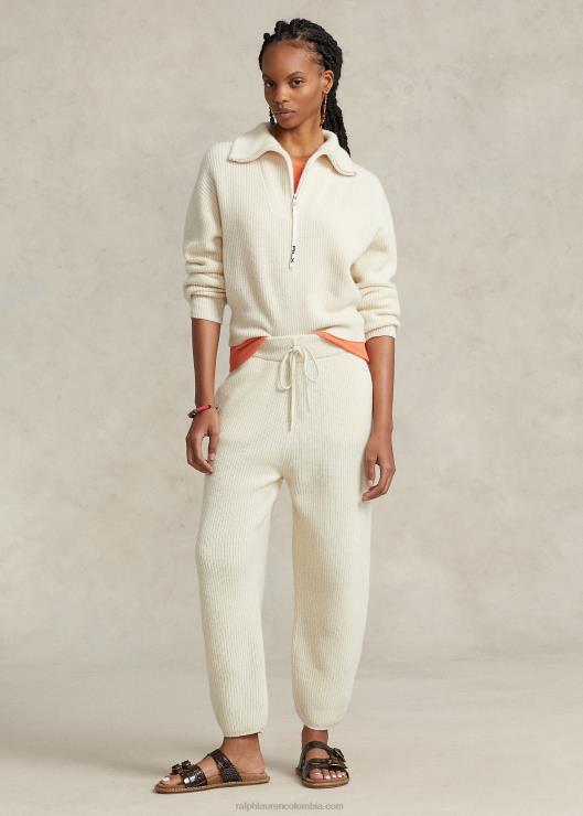 jersey de punto de canalé con media cremallera y lana de cachemira mujer crema de pergamino Ralph Lauren 2XR2V3133