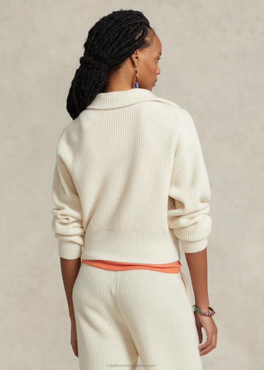 jersey de punto de canalé con media cremallera y lana de cachemira mujer crema de pergamino Ralph Lauren 2XR2V3133