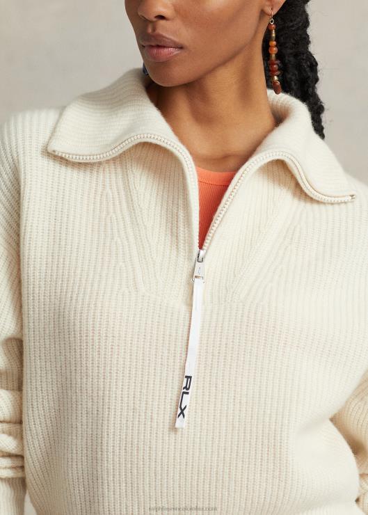 jersey de punto de canalé con media cremallera y lana de cachemira mujer crema de pergamino Ralph Lauren 2XR2V3133