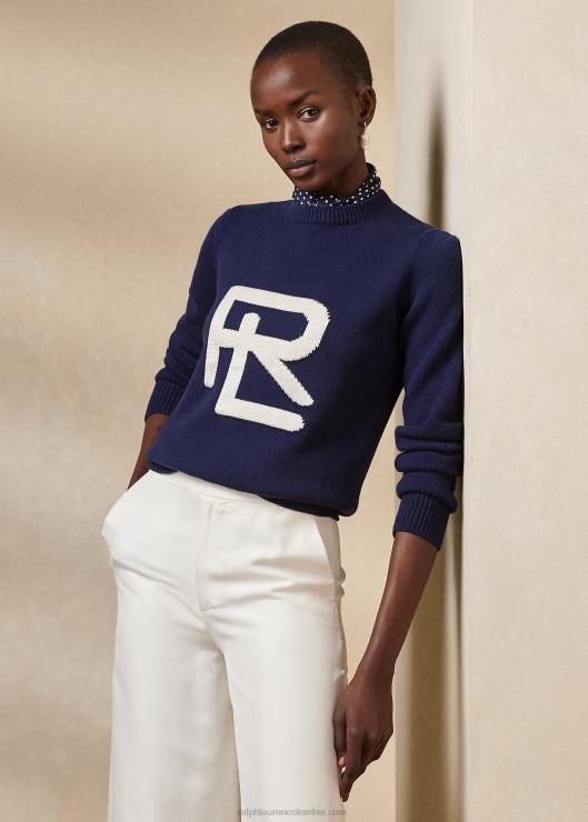 jersey de punto intarsia rl de seda merina mujer azul marino lux/crema lux Ralph Lauren 2XR2V3474
