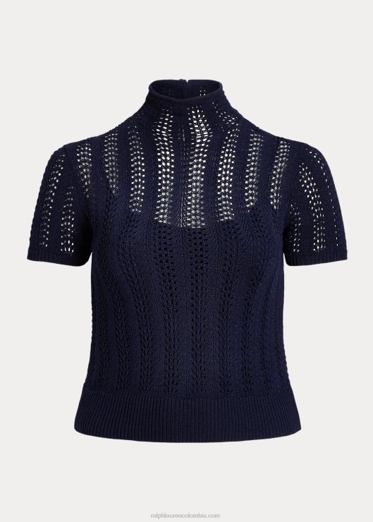 punto de cuello alto de manga corta mujer azul marino refinado Ralph Lauren 2XR2V4696