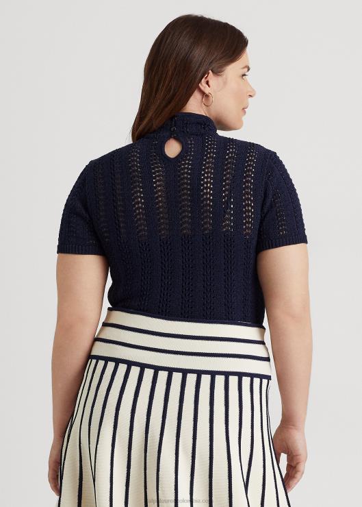 punto de cuello alto de manga corta mujer azul marino refinado Ralph Lauren 2XR2V4696