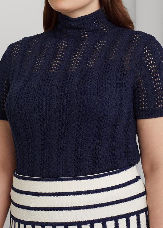 punto de cuello alto de manga corta mujer azul marino refinado Ralph Lauren 2XR2V4696