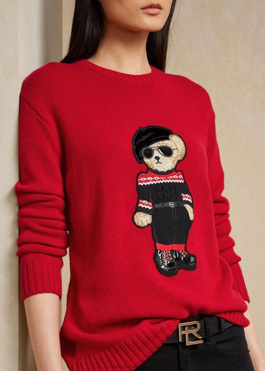 suéter de año nuevo lunar con osito de polo mujer rojo brillante Ralph Lauren 2XR2V9324