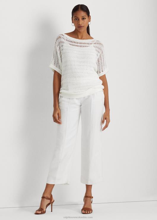 suéter de manga corta de malla de algodón mujer blanco Ralph Lauren 2XR2V3848