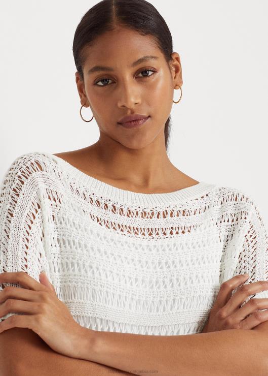 suéter de manga corta de malla de algodón mujer blanco Ralph Lauren 2XR2V3848