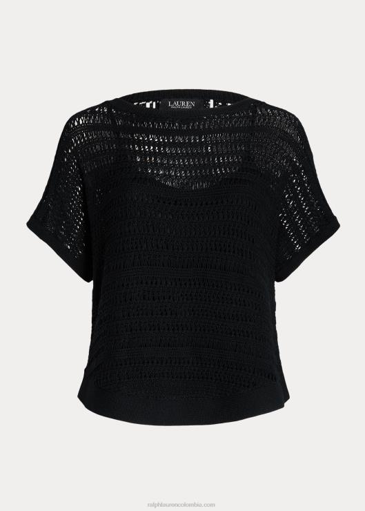 suéter de manga corta de malla de algodón mujer negro Ralph Lauren 2XR2V4538