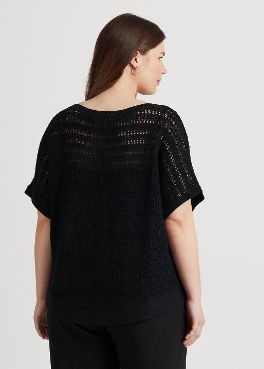 suéter de manga corta de malla de algodón mujer negro Ralph Lauren 2XR2V4538