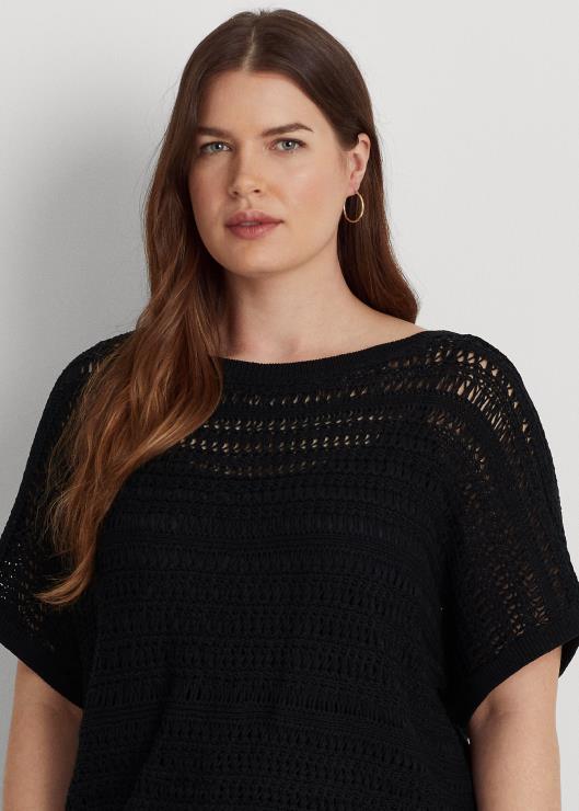 suéter de manga corta de malla de algodón mujer negro Ralph Lauren 2XR2V4538