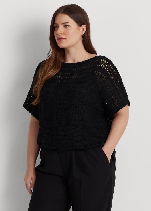 suéter de manga corta de malla de algodón mujer negro Ralph Lauren 2XR2V4538