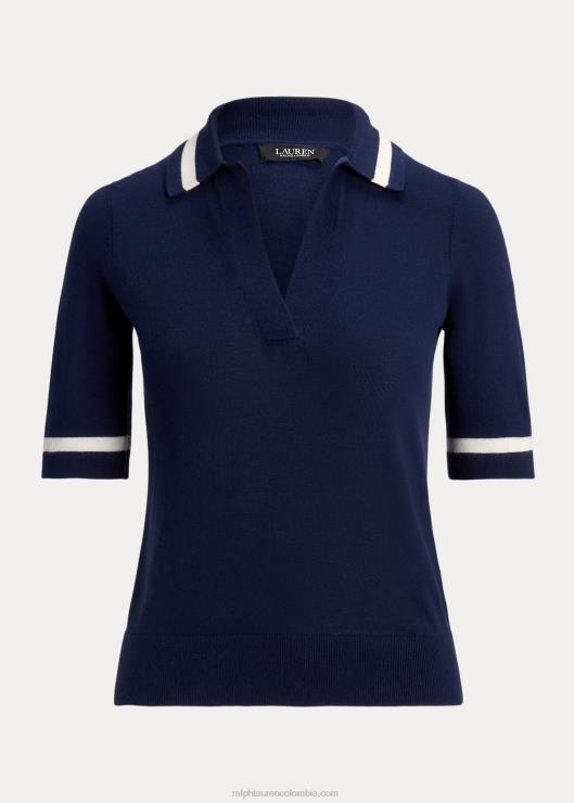 suéter de manga corta en mezcla de seda mujer azul marino refinado Ralph Lauren 2XR2V4395