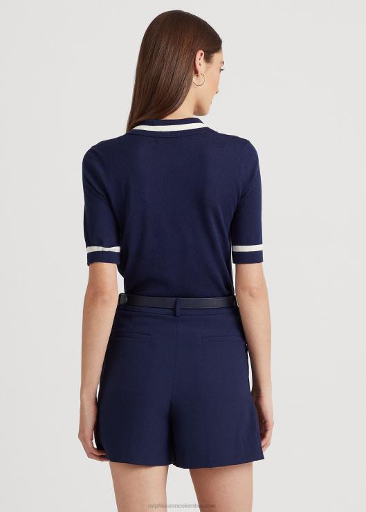 suéter de manga corta en mezcla de seda mujer azul marino refinado Ralph Lauren 2XR2V4395
