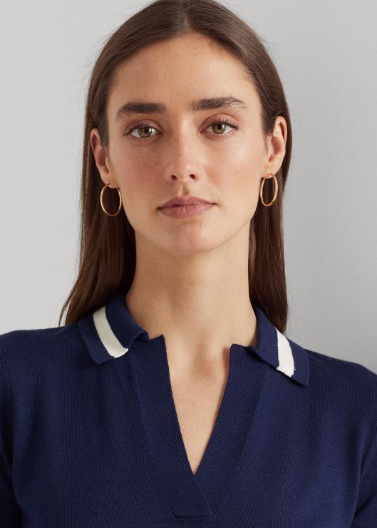 suéter de manga corta en mezcla de seda mujer azul marino refinado Ralph Lauren 2XR2V4395