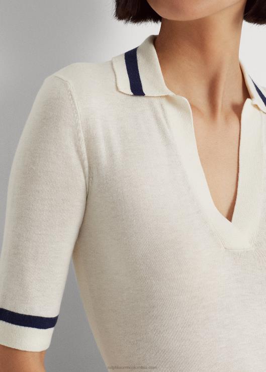 suéter de manga corta en mezcla de seda mujer crema de mascarpone Ralph Lauren 2XR2V4396