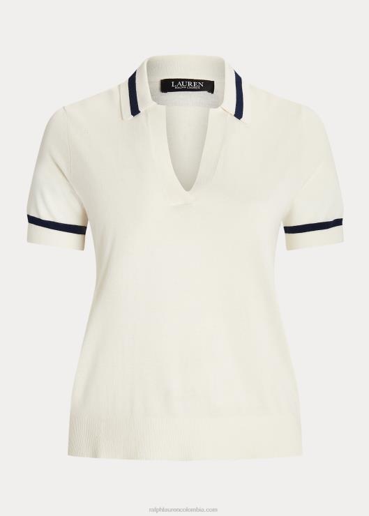 suéter de manga corta en mezcla de seda mujer crema de mascarpone Ralph Lauren 2XR2V4662