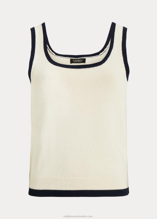 suéter sin mangas de mezcla de algodón de dos tonos mujer crema mascarpone/azul marino Ralph Lauren 2XR2V4588