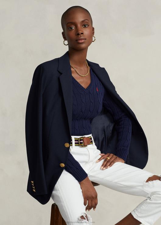 suéter tejido con cuello en V mujer cazador de la marina Ralph Lauren 2XR2V3336
