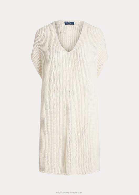 túnica de lana merino con punto abierto mujer crema oscura Ralph Lauren 2XR2V3112