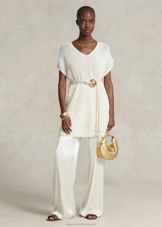 túnica de lana merino con punto abierto mujer crema oscura Ralph Lauren 2XR2V3112