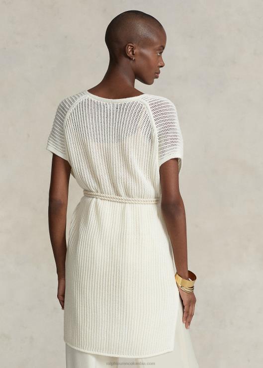 túnica de lana merino con punto abierto mujer crema oscura Ralph Lauren 2XR2V3112