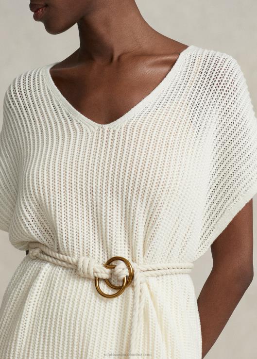 túnica de lana merino con punto abierto mujer crema oscura Ralph Lauren 2XR2V3112