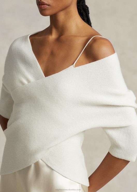 top de punto de canalé de cachemir entrecruzado mujer crema de pergamino Ralph Lauren 2XR2V3204