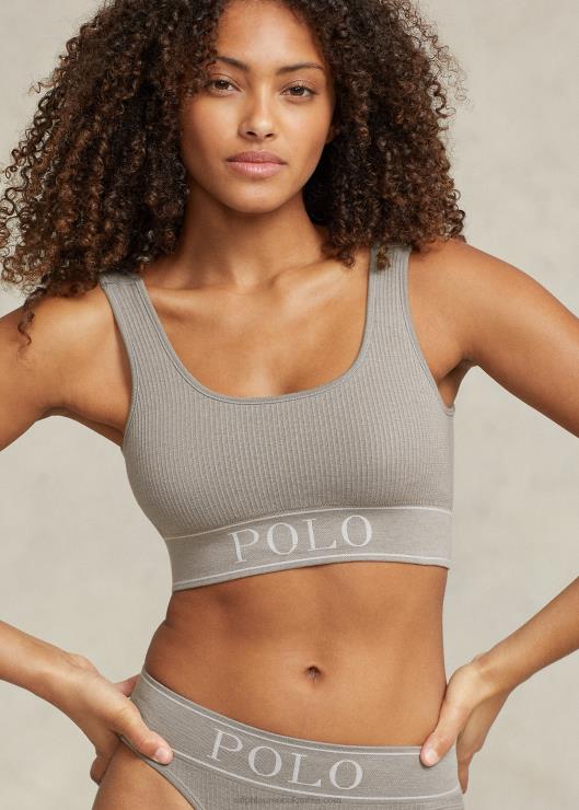 camiseta corta sin costuras con cuello en u mujer cuero gris Ralph Lauren 2XR2V3364