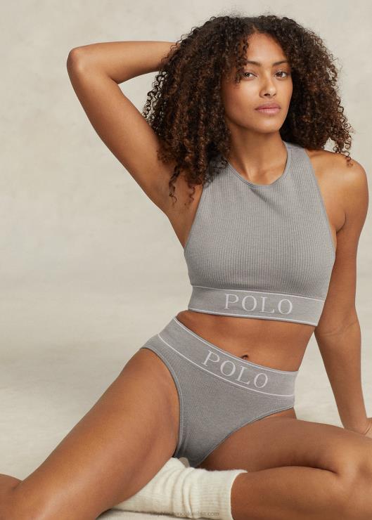 camiseta corta sin costuras con cuello joya mujer cuero gris Ralph Lauren 2XR2V3368