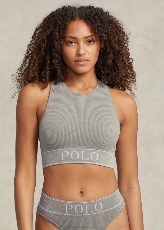camiseta corta sin costuras con cuello joya mujer cuero gris Ralph Lauren 2XR2V3368