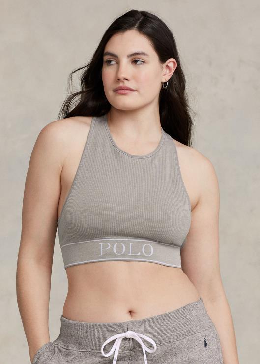 camiseta corta sin costuras con cuello joya mujer cuero gris Ralph Lauren 2XR2V3368
