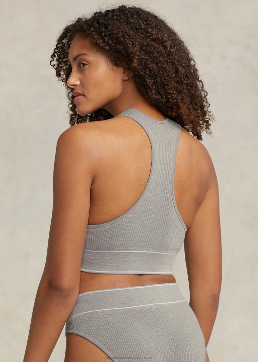 camiseta corta sin costuras con cuello joya mujer cuero gris Ralph Lauren 2XR2V3368