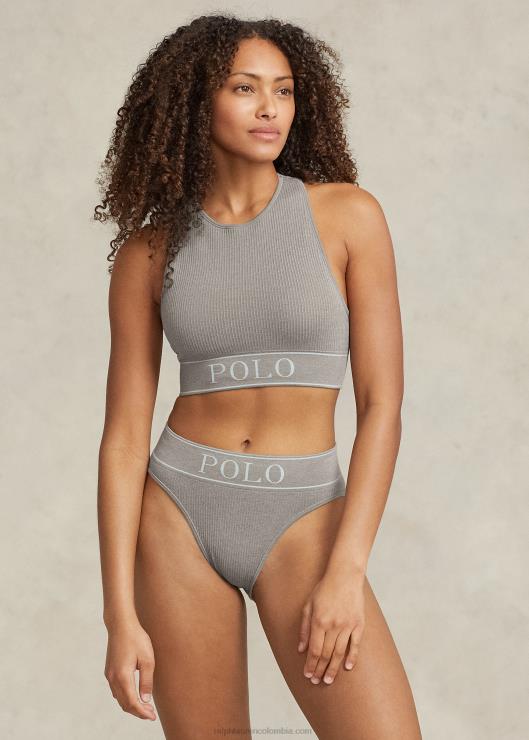 camiseta corta sin costuras con cuello joya mujer cuero gris Ralph Lauren 2XR2V3368