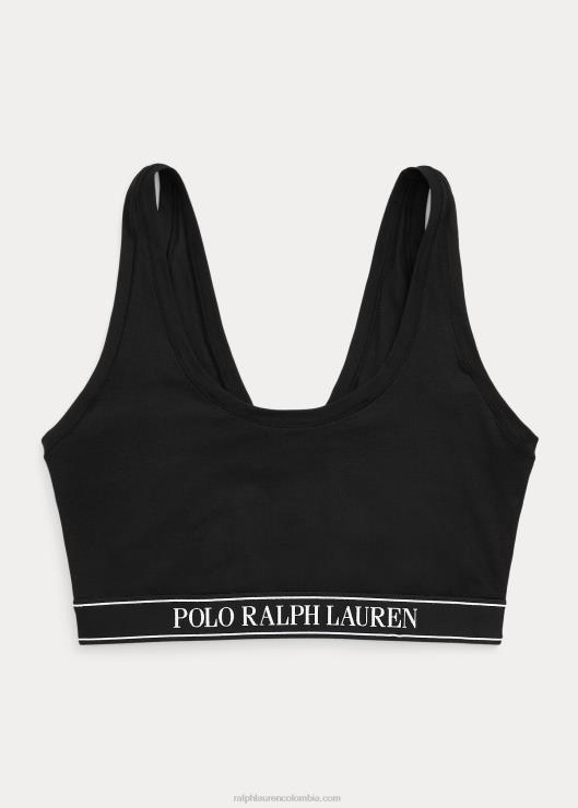 camiseta sin mangas corta con cuello redondo y logo repetido mujer ónix Ralph Lauren 2XR2V3388