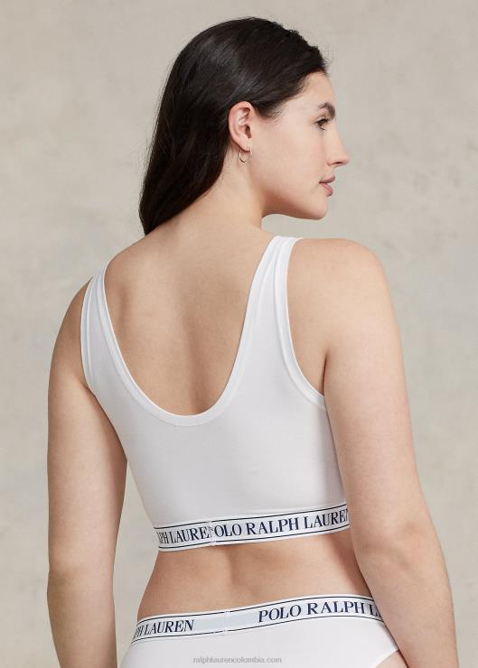 camiseta sin mangas corta con cuello redondo y logo repetido mujer nube blanca Ralph Lauren 2XR2V3389