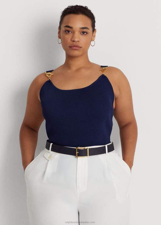 camiseta sin mangas de canalé mujer azul marino refinado Ralph Lauren 2XR2V4811