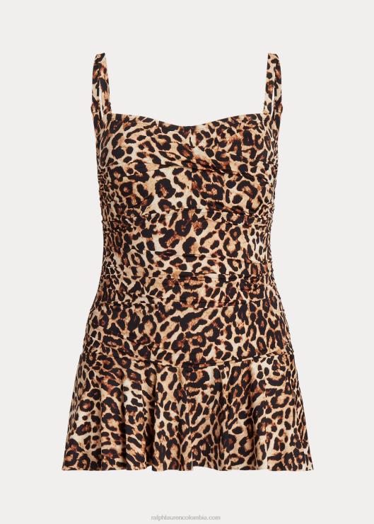 bañador bandeau retorcido estampado con falda mujer marrón Ralph Lauren 2XR2V4585