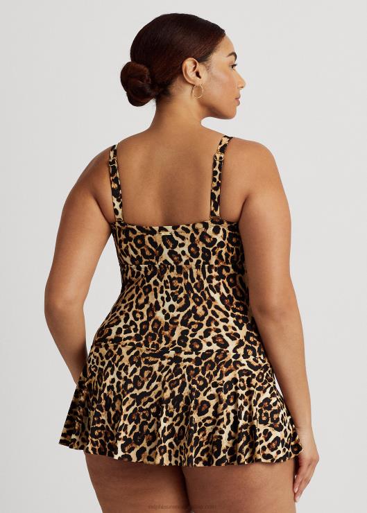 bañador bandeau retorcido estampado con falda mujer marrón Ralph Lauren 2XR2V4585