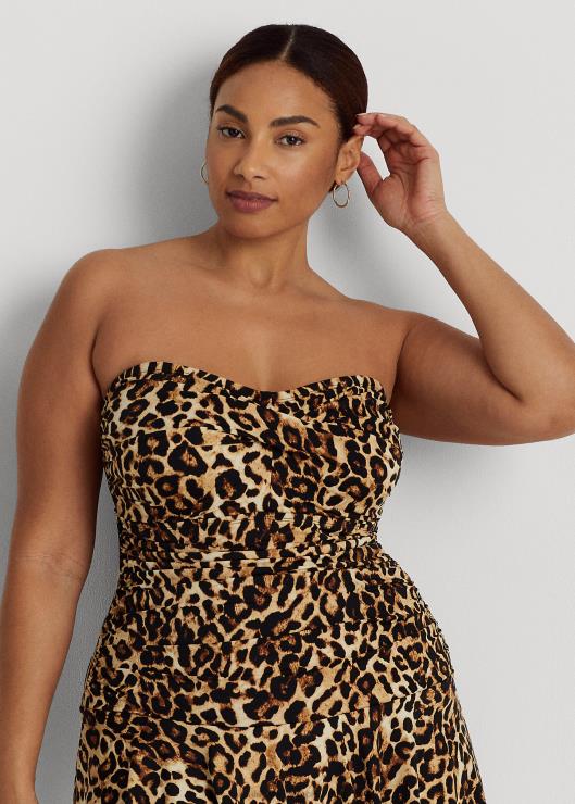 bañador bandeau retorcido estampado con falda mujer marrón Ralph Lauren 2XR2V4585