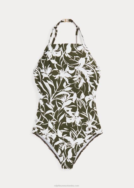 bañador floral con cuello alto mujer aceituna Ralph Lauren 2XR2V9440