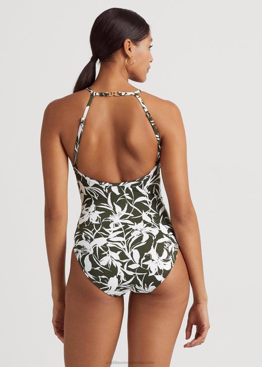 bañador floral con cuello alto mujer aceituna Ralph Lauren 2XR2V9440