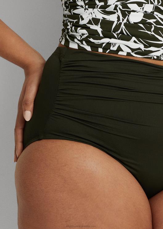 braguita de bikini fruncida de talle alto mujer aceituna Ralph Lauren 2XR2V4521